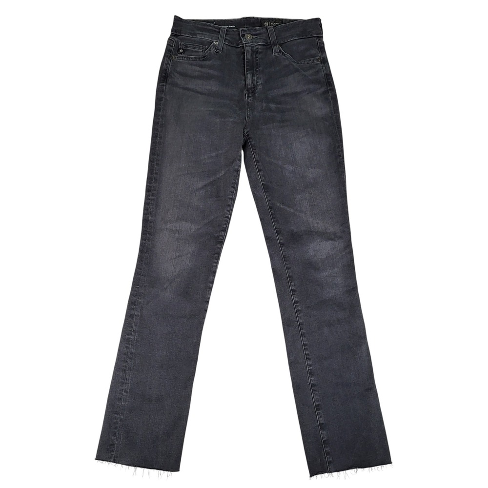 AG Jeans Womens 25 (Fits 26x27) Mari Slim Straight High-Rise Grey Raw Hem Denim